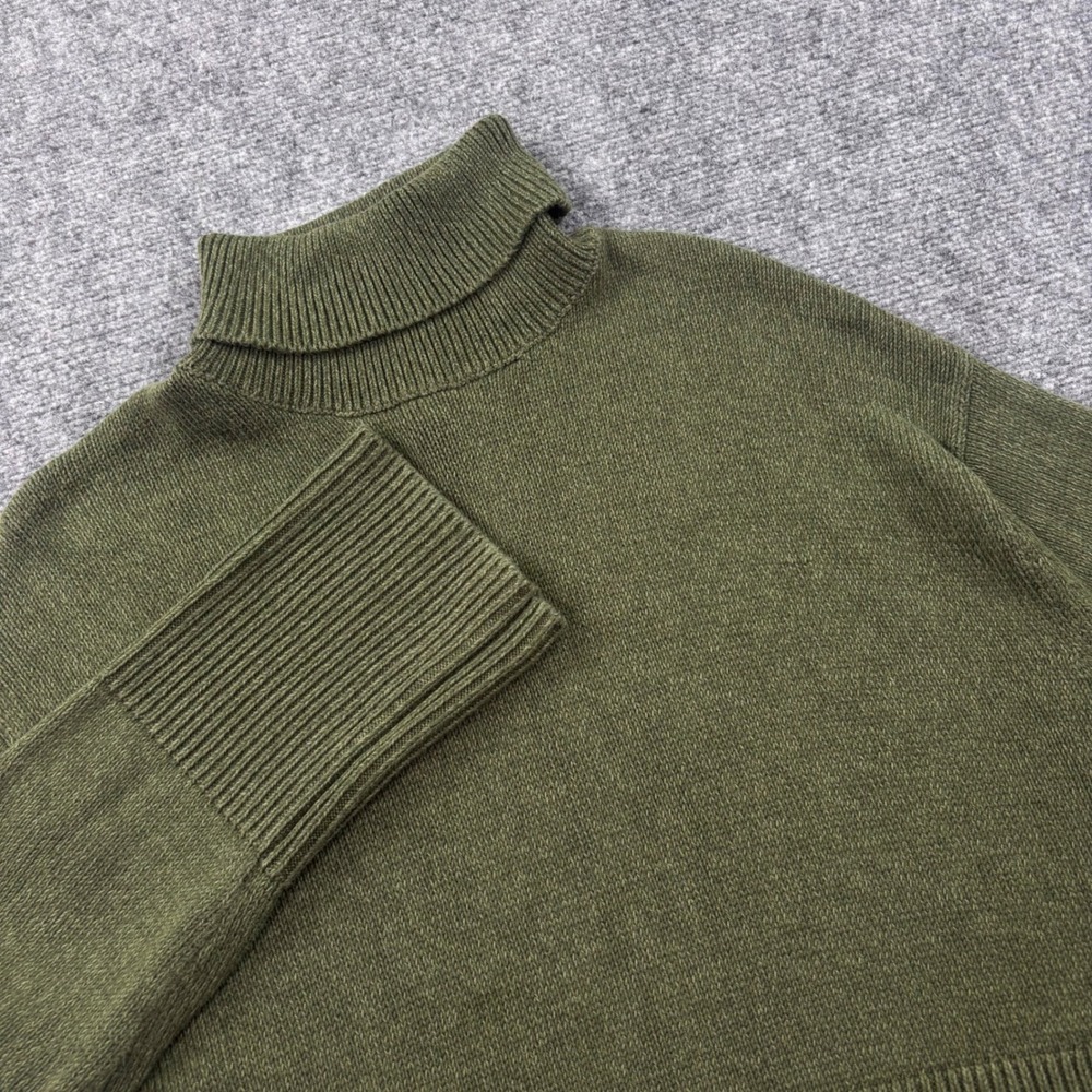 GAP Turtleneck Sweater Medium Petite Green Cotton Ribbed Knit Pullover Women's